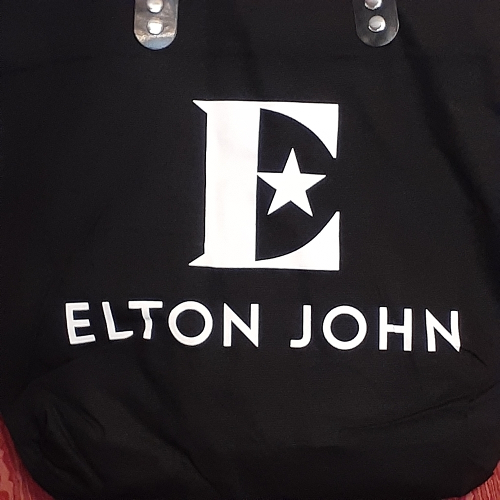 NEW ELTON JOHN FAREWELL TOUR VIP BLACK CANVAS TOTE WITH PURPLE INTERIOR